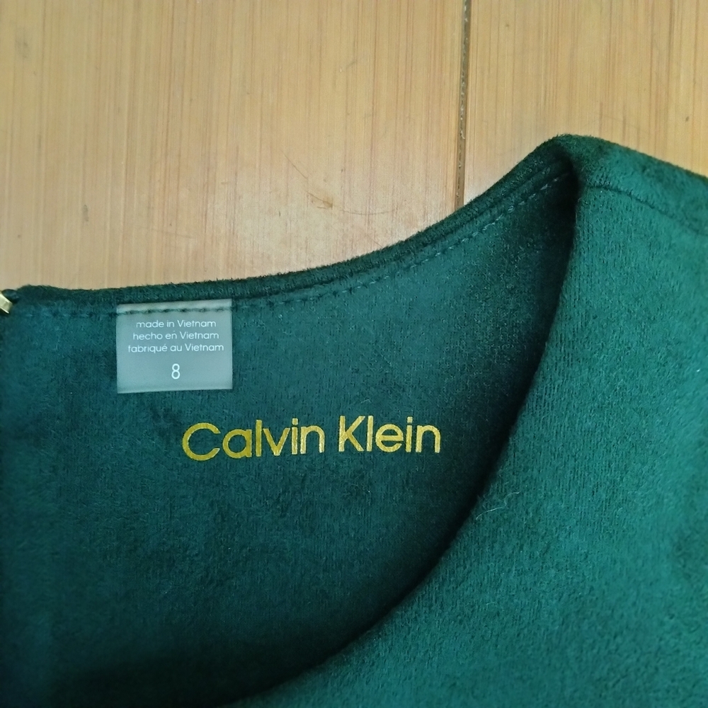 Calvin Klein NWT Faux Suede Green Midi Dress Size 8 A-Line Sleeveless Belted - Picture 7 of 15